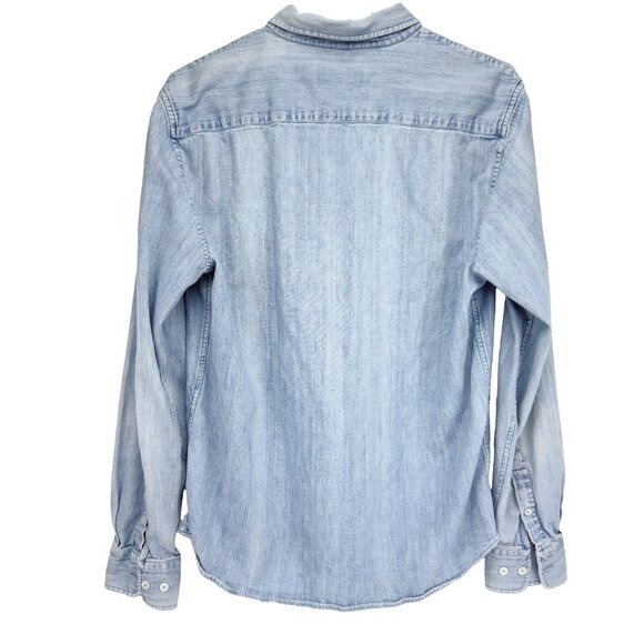DRAPEAU NOIR Denim/Chambray Button-Up Long Sleeves Light Blue Wash Shirt Size L - Picture 2 of 8
